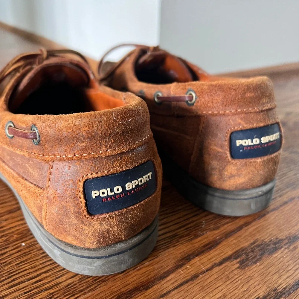 Vintage Polo Sport Ralph Lauren Mens Brown Suede Boat Shoes MA3614 Size 9.5 D